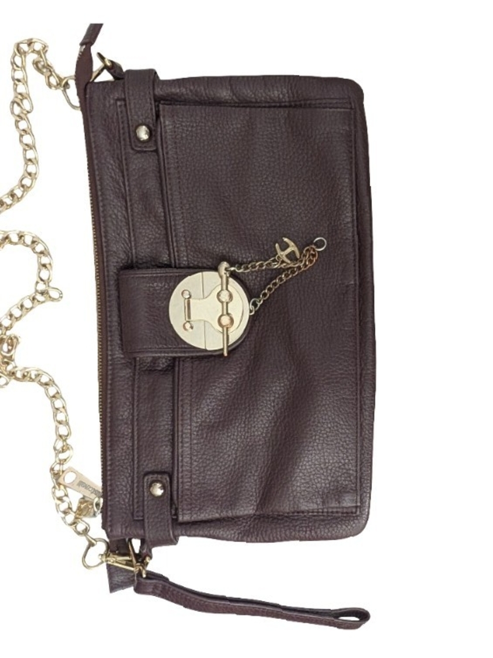 Just Cavalli Leather Shoulder Bag Clutch Burgundy Brown Soft Leather Purse